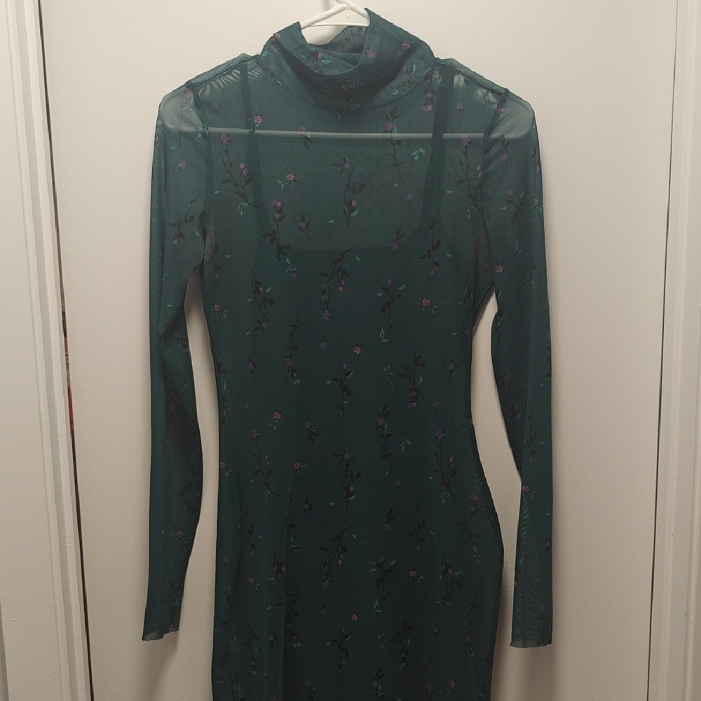 Sheer Green Floral Dress Size Small